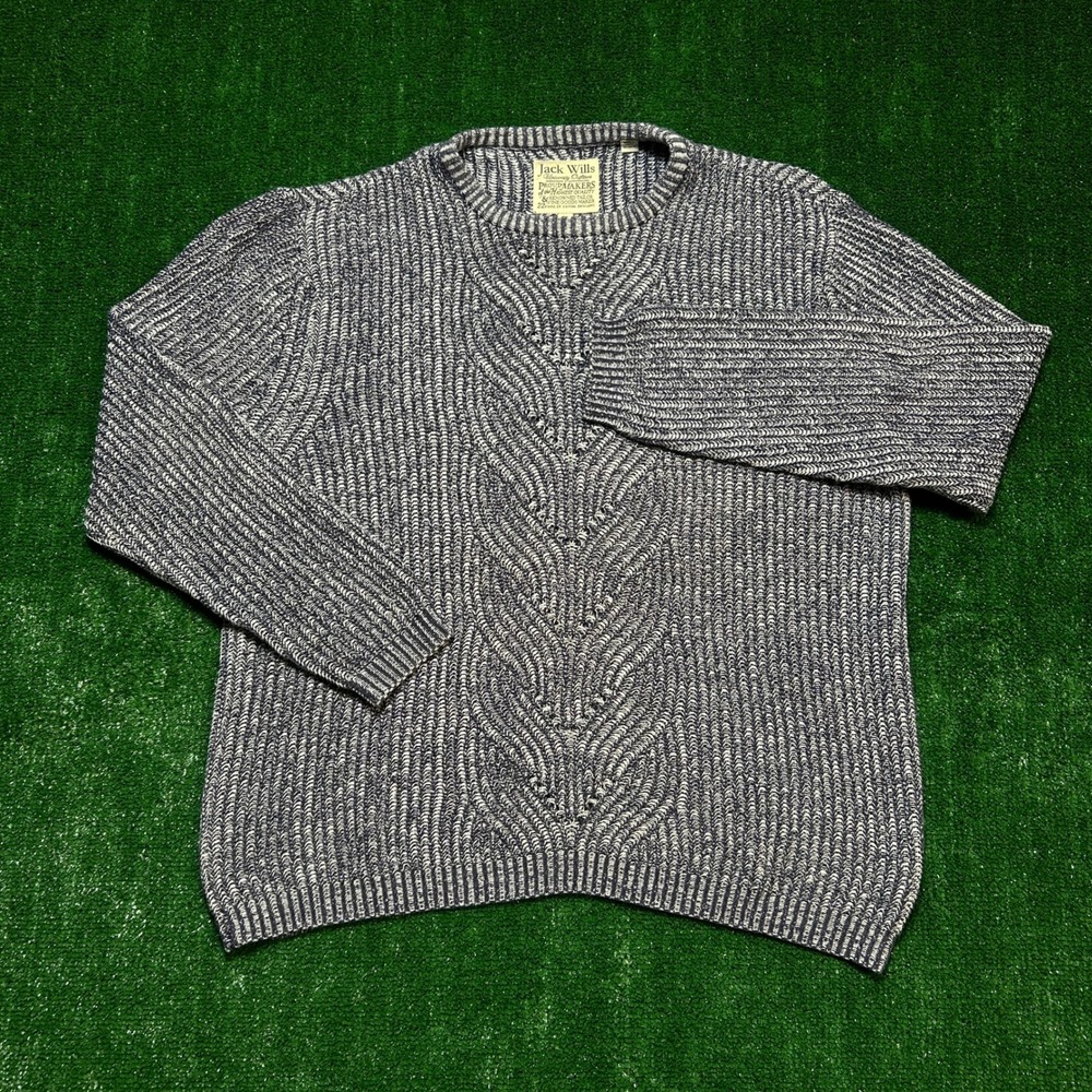 Jack Wills Sweater Chevron Eyelet Knit Crew Neck Navy Blue White Medium
